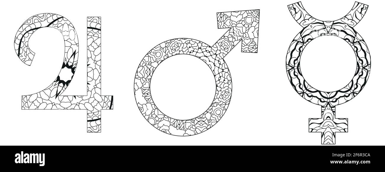 Segni astronomici, astrologia concetto art. Tattoo design. Giove, MARTE e Mercurio per la colorazione Illustrazione Vettoriale