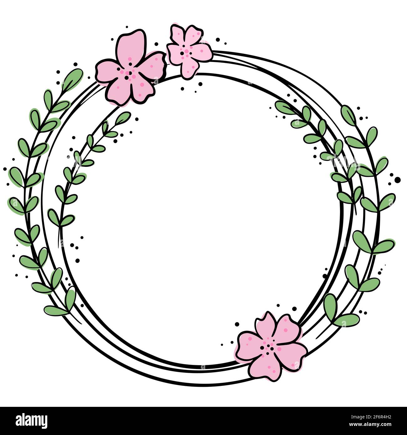 Cornice rotonda con fiori e foglie monolineari. Cornice disegnata a mano  con fiori. Corona, modello per schede di disegno. Vettore Immagine e  Vettoriale - Alamy