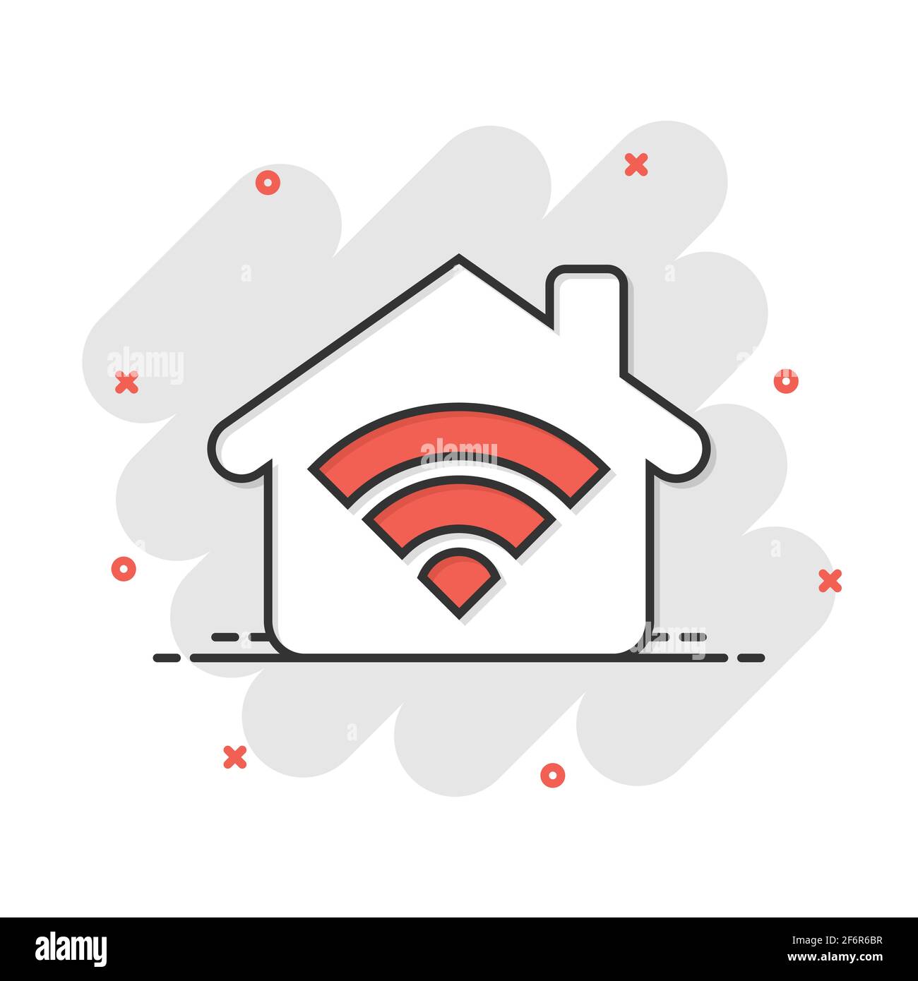 Smart icona home in stile fumetto. Casa di vettore di controllo di illustrazione cartoon pittogramma. Smart home business concetto effetto splash. Illustrazione Vettoriale