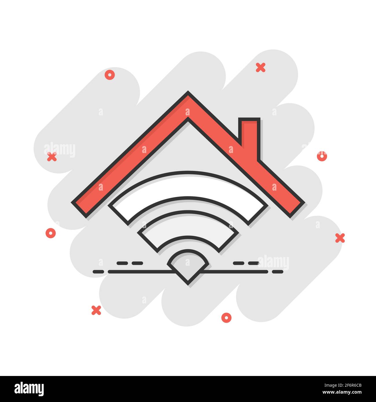 Smart icona home in stile fumetto. Casa di vettore di controllo di illustrazione cartoon pittogramma. Smart home business concetto effetto splash. Illustrazione Vettoriale