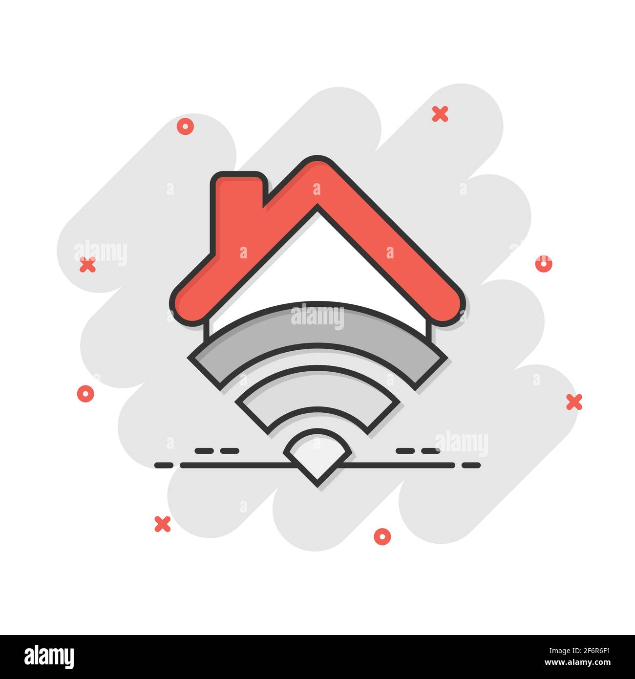Smart icona home in stile fumetto. Casa di vettore di controllo di illustrazione cartoon pittogramma. Smart home business concetto effetto splash. Illustrazione Vettoriale