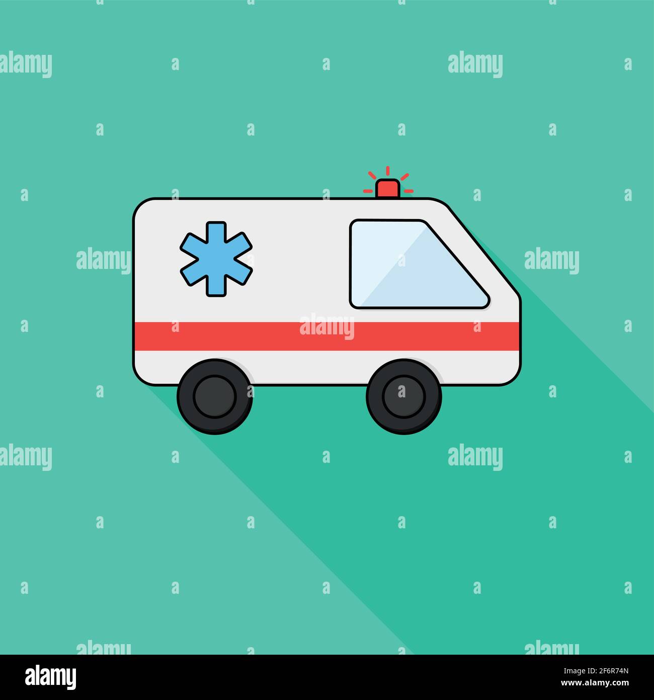 Icona moderna ambulanza, sfondo verde e icona piatta, urgenza, ombra lunga Illustrazione Vettoriale