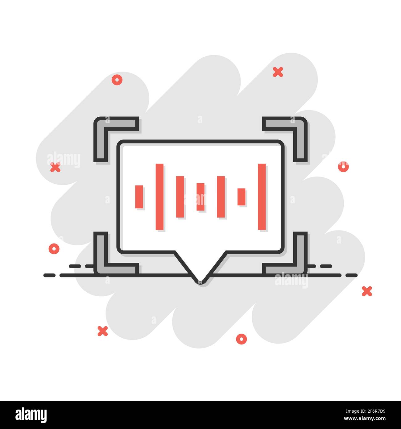 Il riconoscimento vocale icona in stile fumetto. Suono di autenticazione vettore illustrazione cartoon bianco su sfondo isolato. Soundwave concetto aziendale splas Illustrazione Vettoriale