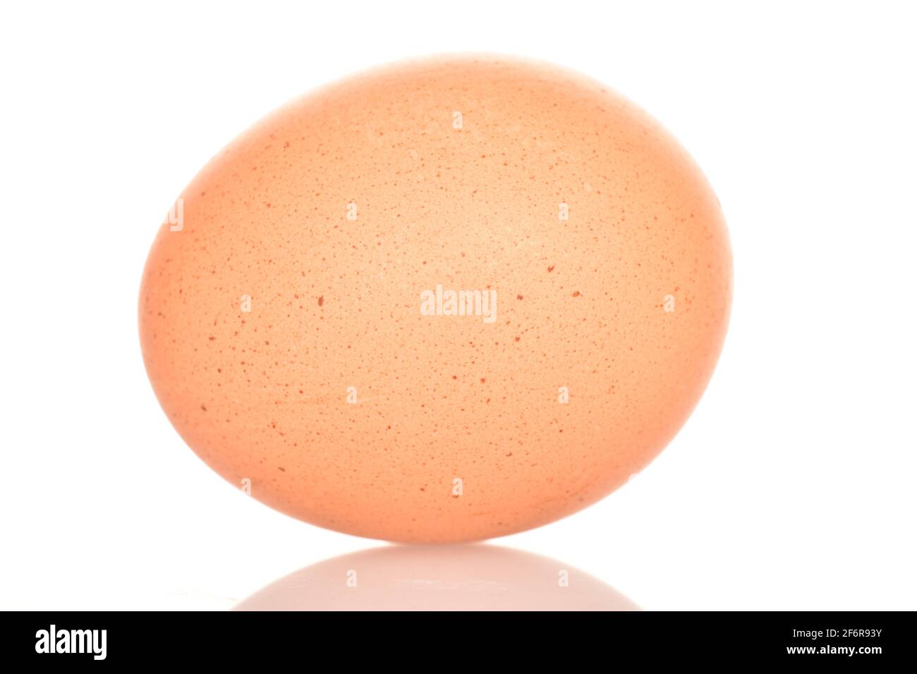 Un uovo di pollo ovale fresco e biologico beige, su sfondo bianco. Foto Stock