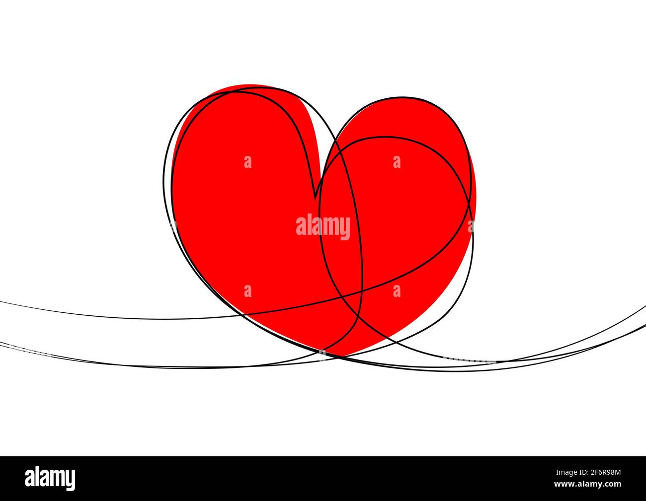 Intricato sfondo a forma di cuore, disegno di giorno valentino, disegno di linea isolato su sfondo bianco. Profilo divisore di linea sottile disegnato a mano, vettore i Illustrazione Vettoriale