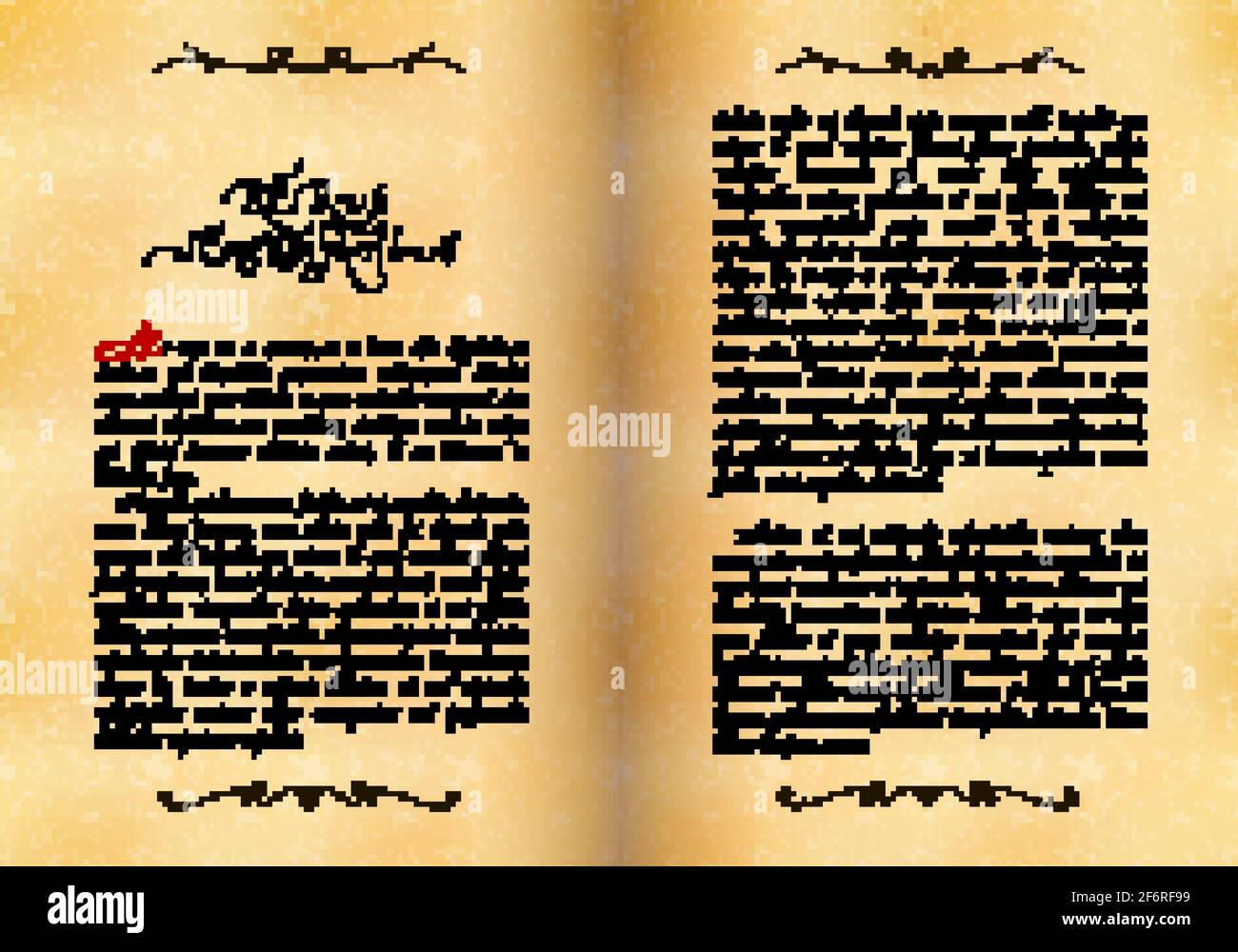 Apri libro antico, manoscritto in latino senza senso Illustrazione Vettoriale