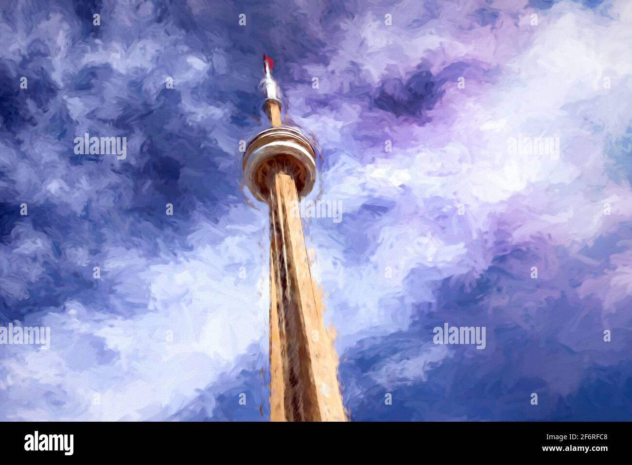 La CN Tower, simbolo canadese e punto di riferimento internazionale, è vista da un punto di vista insolito Foto Stock