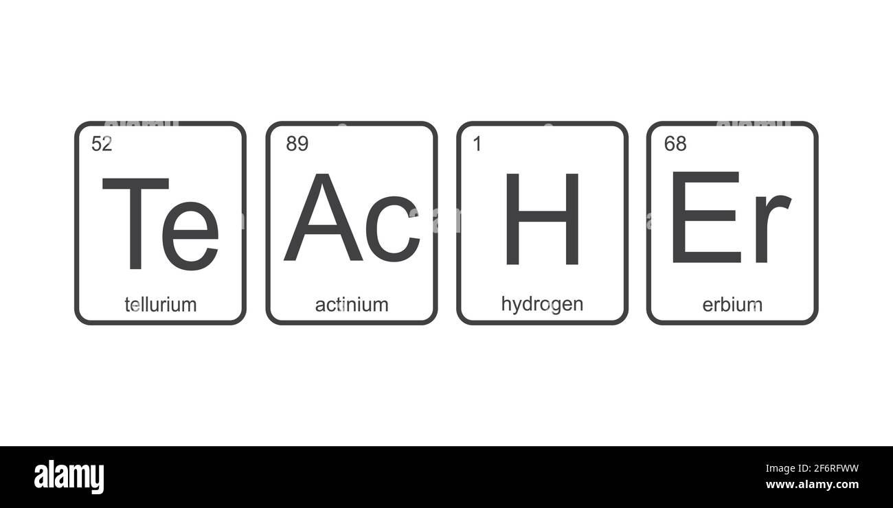 Gli elementi chimici della tavola periodica,divertente frase -insegnante su sfondo bianco,divertente chimica,illustrazione vettoriale. Illustrazione Vettoriale