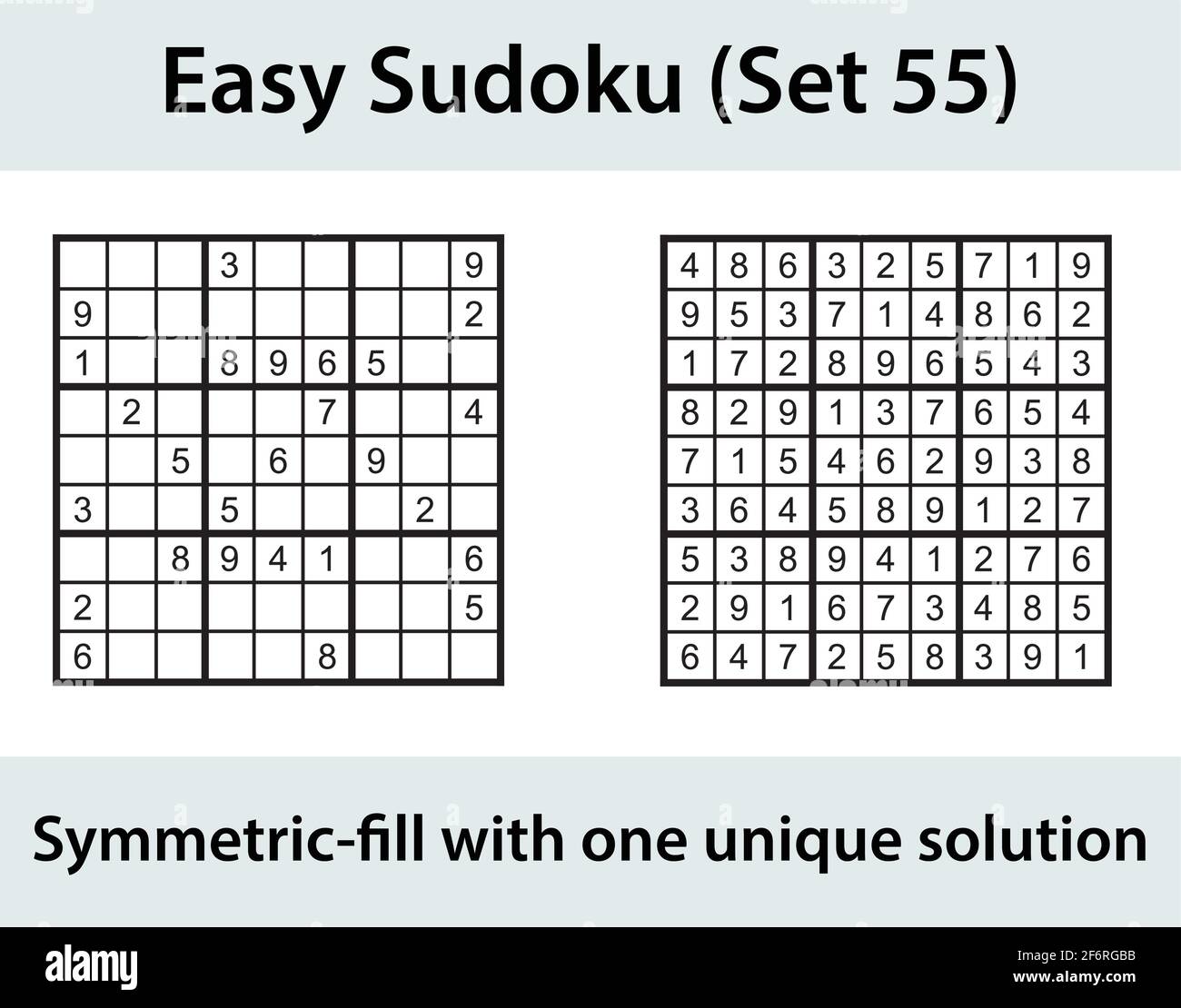 Vettore Sudoku puzzle con soluzione - facile livello di difficoltà Illustrazione Vettoriale