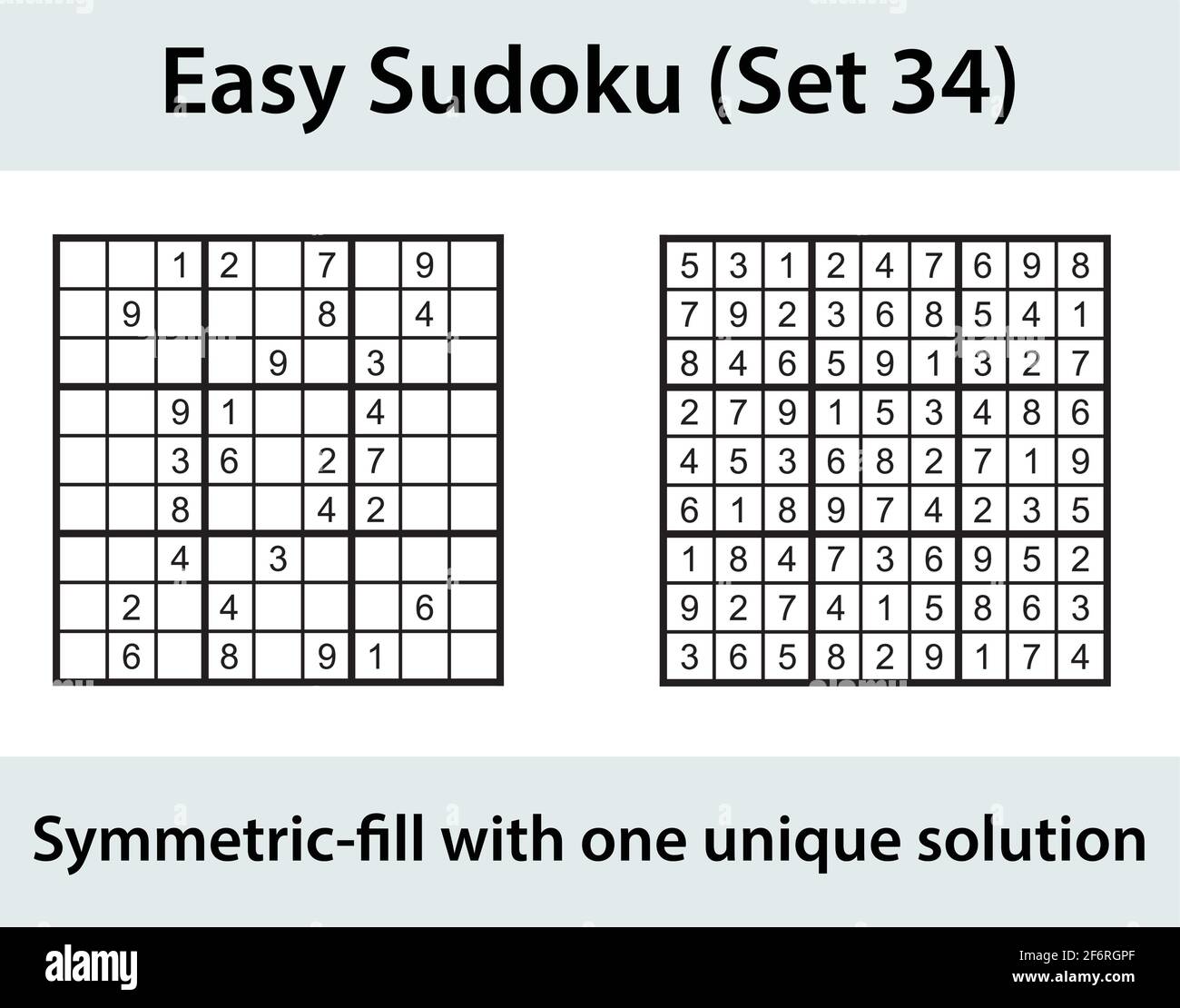 Vettore Sudoku puzzle con soluzione - facile livello di difficoltà Illustrazione Vettoriale