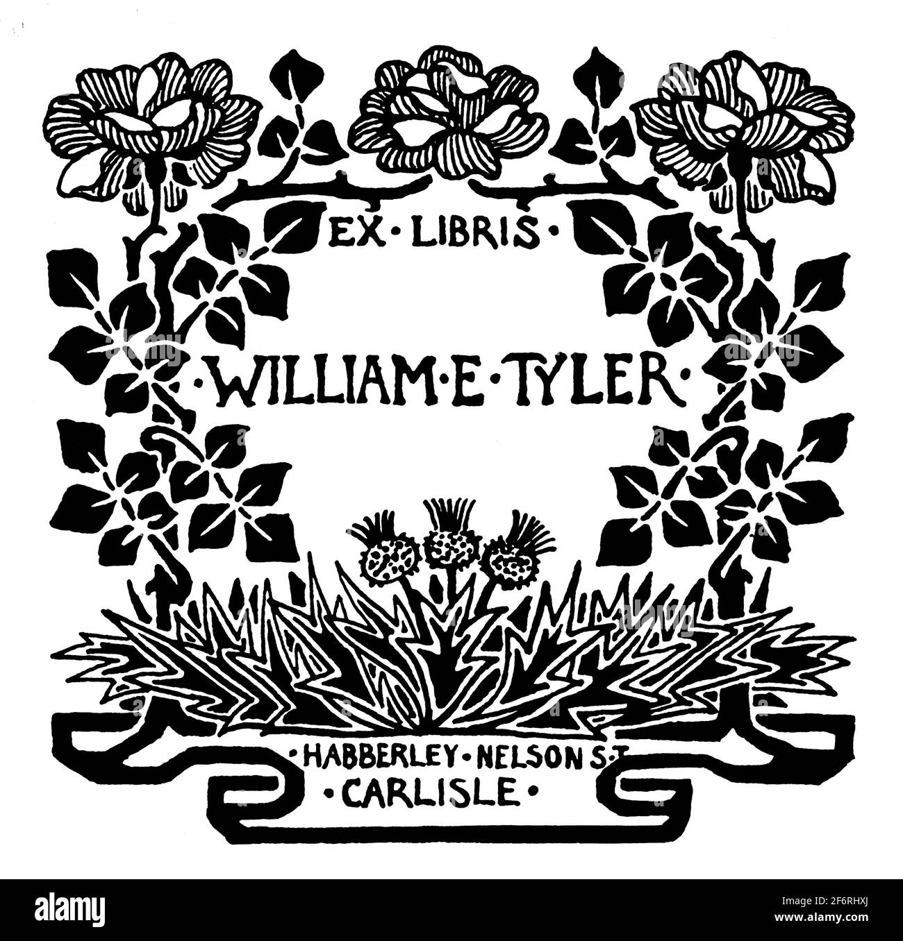 Bookplate con bordo floreale per l'artista Carlisle William e Tyler di L C C Mackie di Studio Magazine of fine 1903 E l'arte applicata Foto Stock