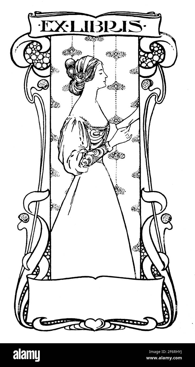 Art Nouveau blank targa con la donna che legge da Percy Lancaster dal 1903 Studio Magazine of fine and Applied Arte Foto Stock Art Nouveau blank targa con la donna che legge da Percy Lancaster dal 1903 Studio Magazine of fine and Applied Arte Foto Stock