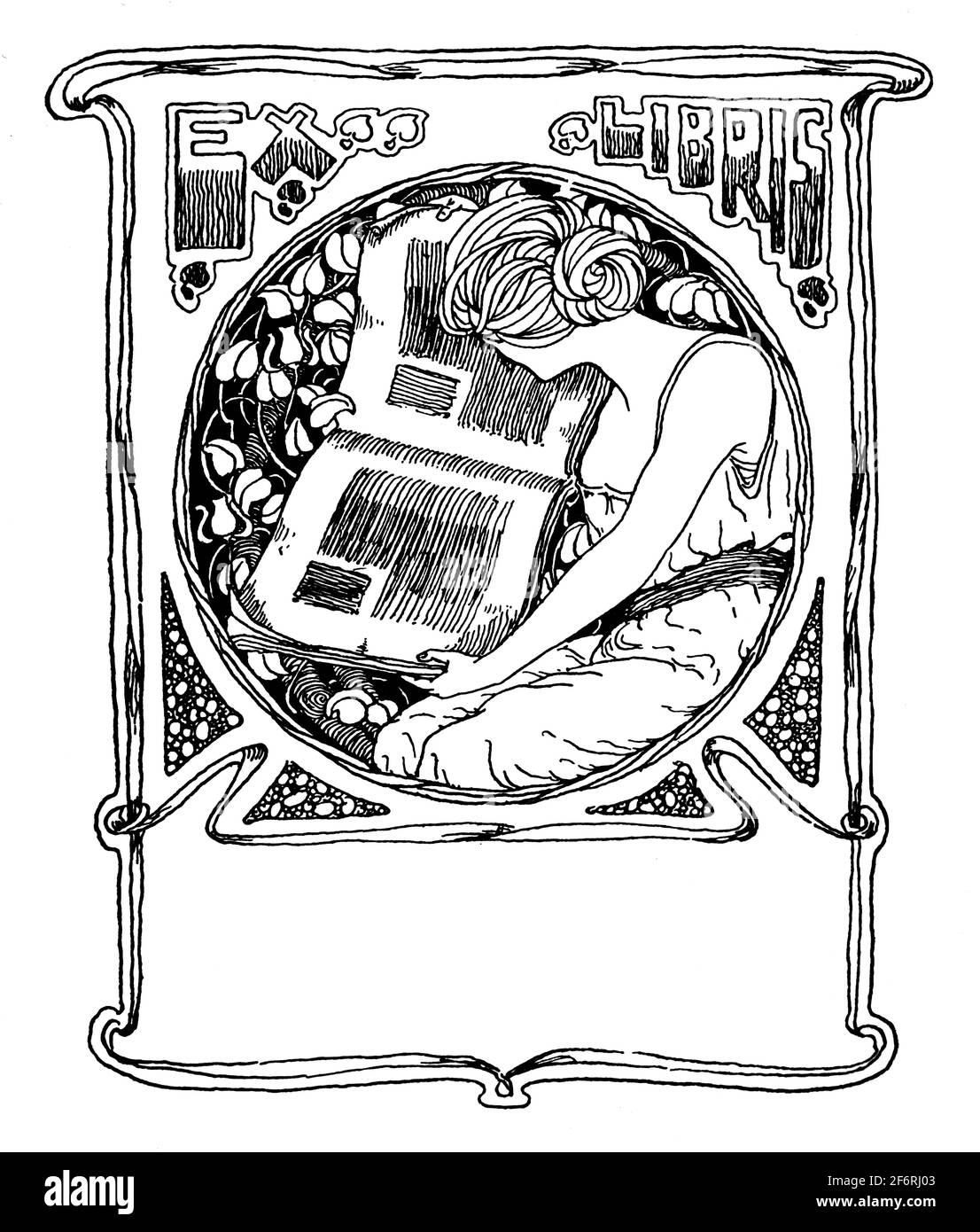 Donna che legge in giardino bookplate dall'artista canadese Alexander Scott Carter di Studio Magazine of fine and Applied Art Foto Stock Donna che legge in giardino bookplate dall'artista canadese Alexander Scott Carter di Studio Magazine of fine and Applied Art Foto Stock