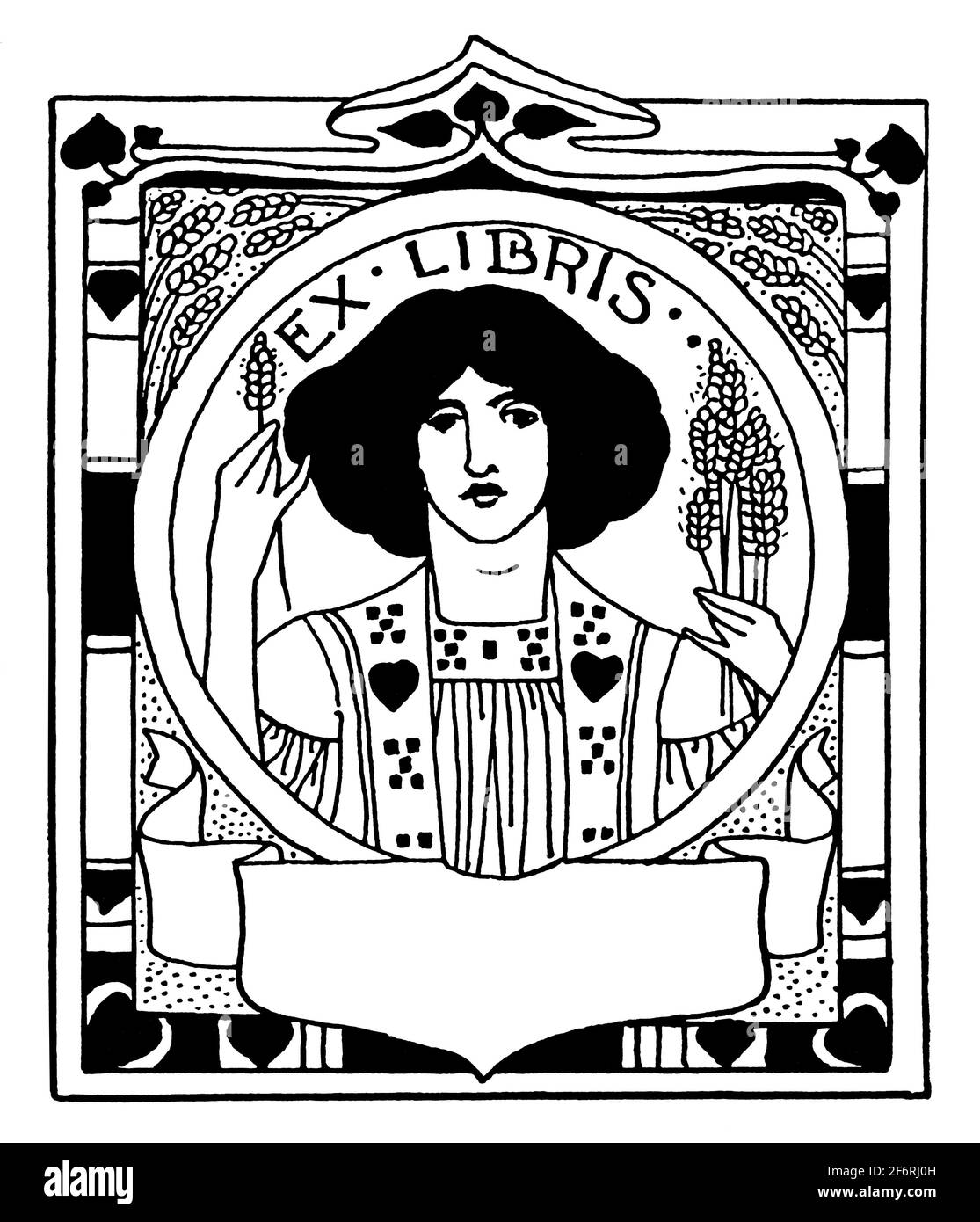 Blank nome bookplate con figura femminile di Ethel Larcombe da 1903 lo Studio Magazine of fine and Applied Art Foto Stock Blank nome bookplate con figura femminile di Ethel Larcombe da 1903 lo Studio Magazine of fine and Applied Art Foto Stock