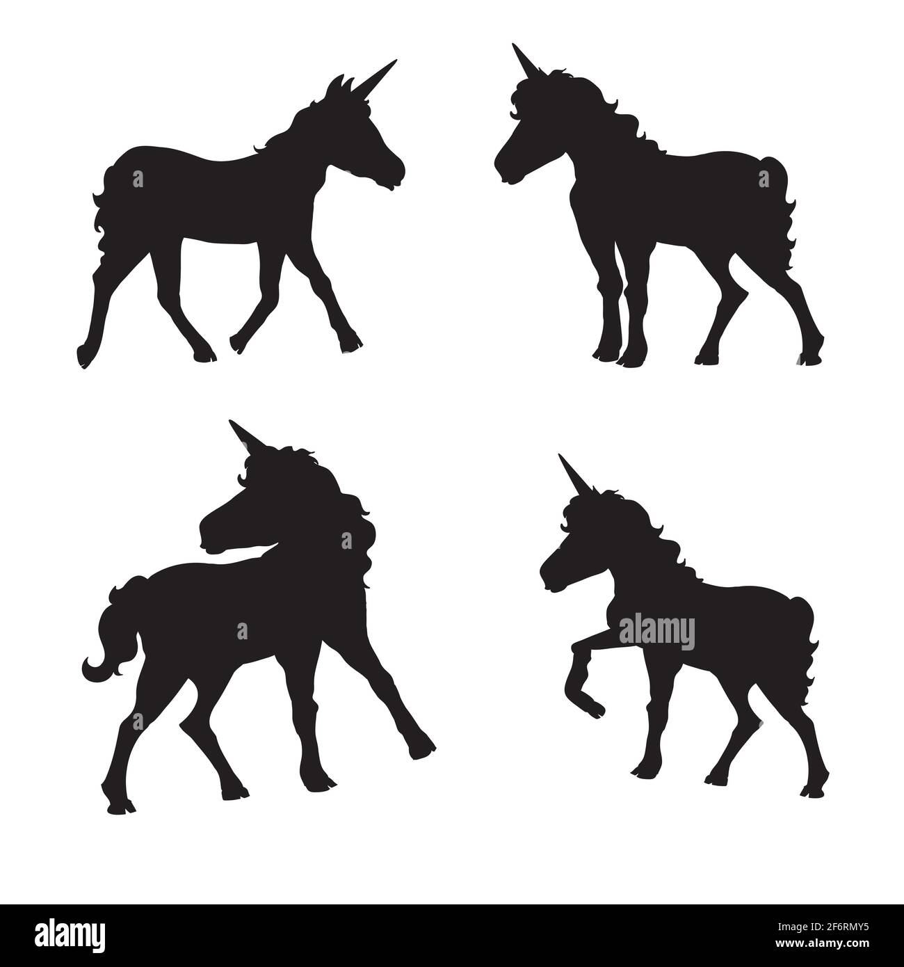 Serie vettoriale di sagome di unicorni. Illustrazione Vettoriale