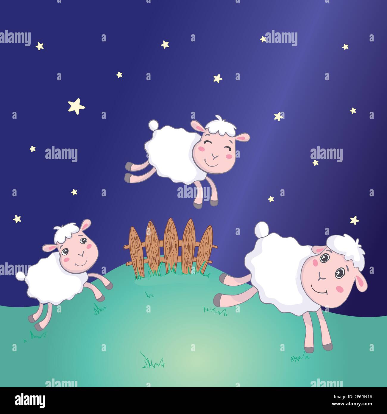 Tre pecora Funny che saltano sopra UNA fence. Illustrazione vettoriale Illustrazione Vettoriale
