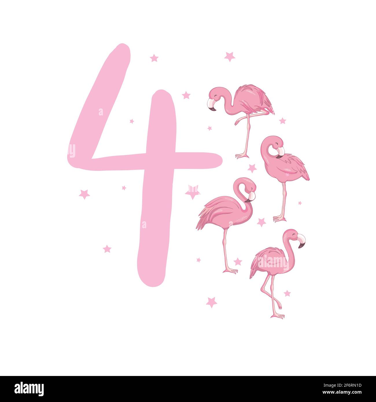 Quattro uccelli esotici. Set di diverse pose fenicotteri. Fenicottero colorato Illustrazione Vettoriale