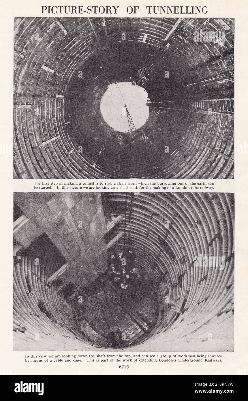 Foto vintage in bianco e nero di tunneling. Metropolitana di Londra. Foto Stock