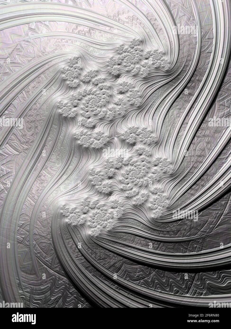 Illustrazione astratta dell'arte frattale digitale in bianco e nero, effetto stucco con fiori Foto Stock