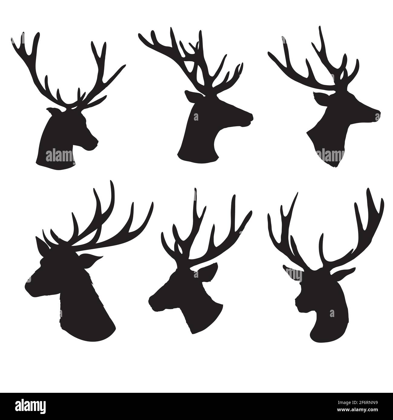 Set di una silhouette di testa di cervo su sfondo bianco Illustrazione Vettoriale