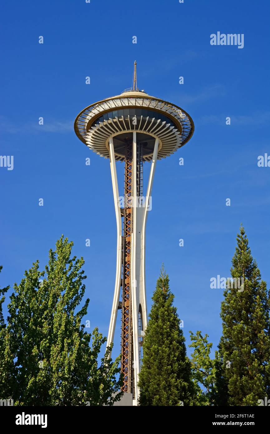 Famoso Space Needle, torre di osservazione a Seattle, Washington Foto Stock