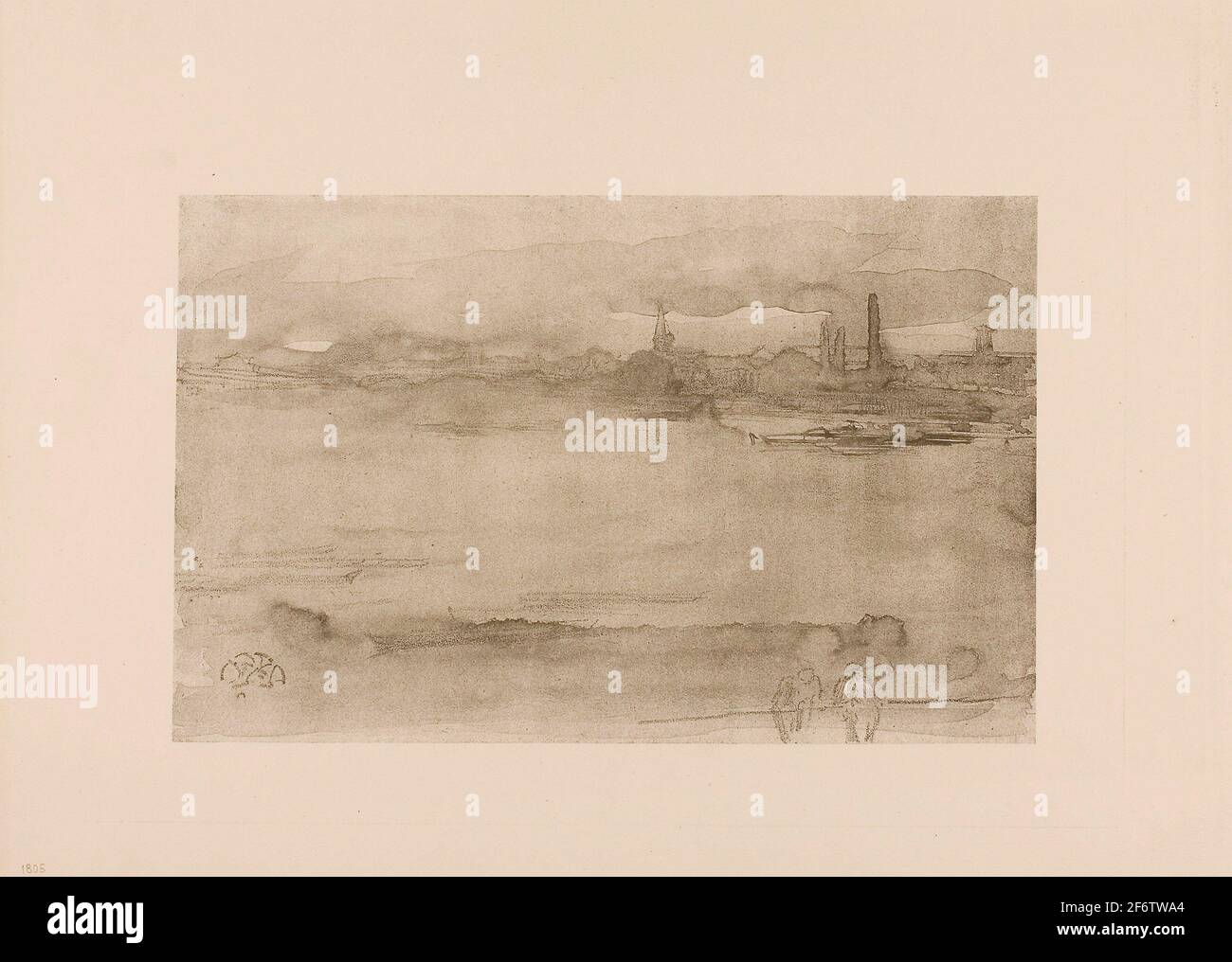 James McNeill Whistler. Mattina presto-1878-James McNeill Whistler americano, 1834-1903. Litotint in inchiostro nero, con raschiatura, su una mezze tinte preparate Foto Stock