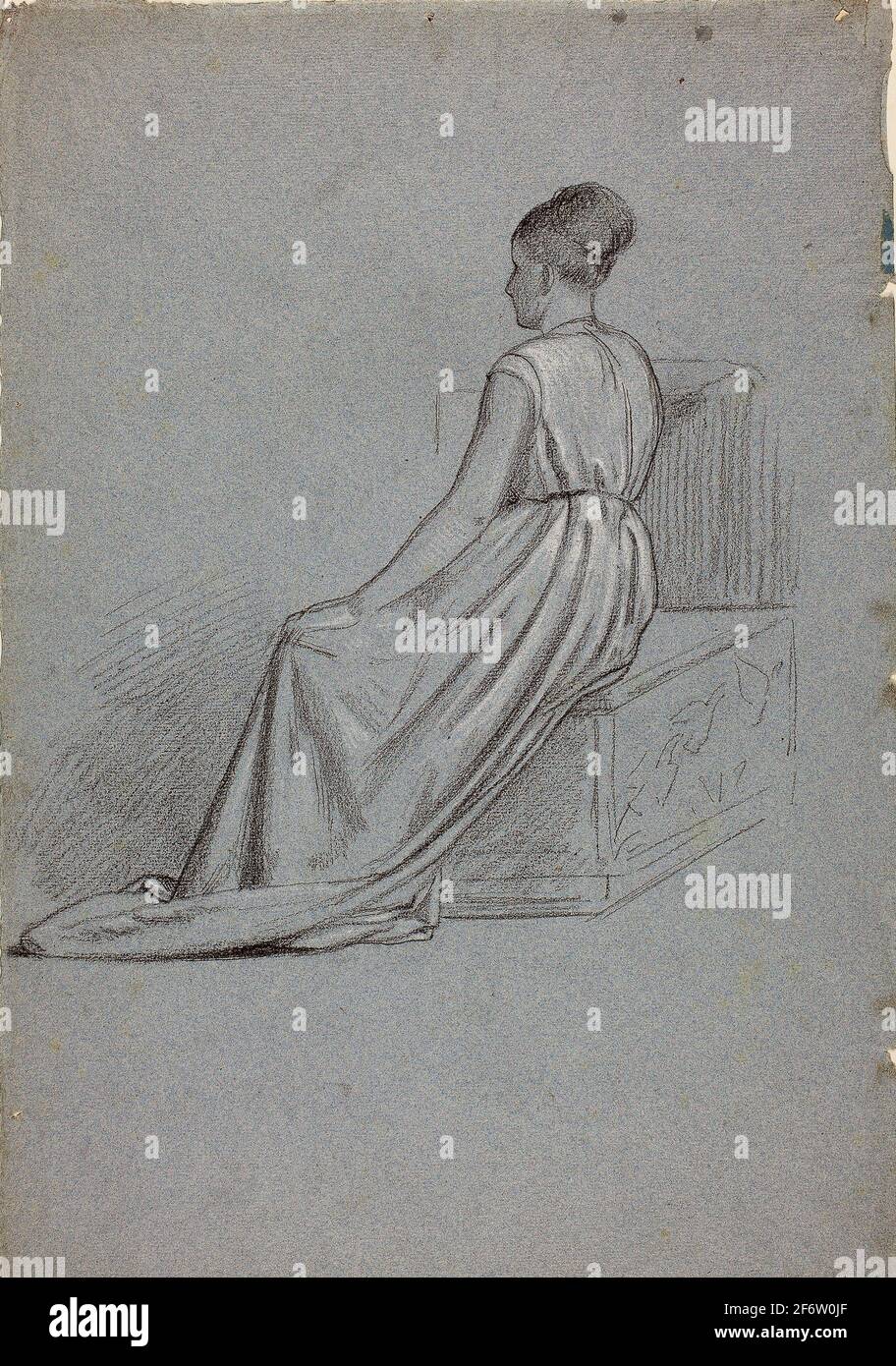 Autore: Henry Stacy Marks. Donna seduta guardando a sinistra - Henry Stacy Marks Inglese, 1829-1898. Pastello nero, intensificato con pastello bianco, on Foto Stock