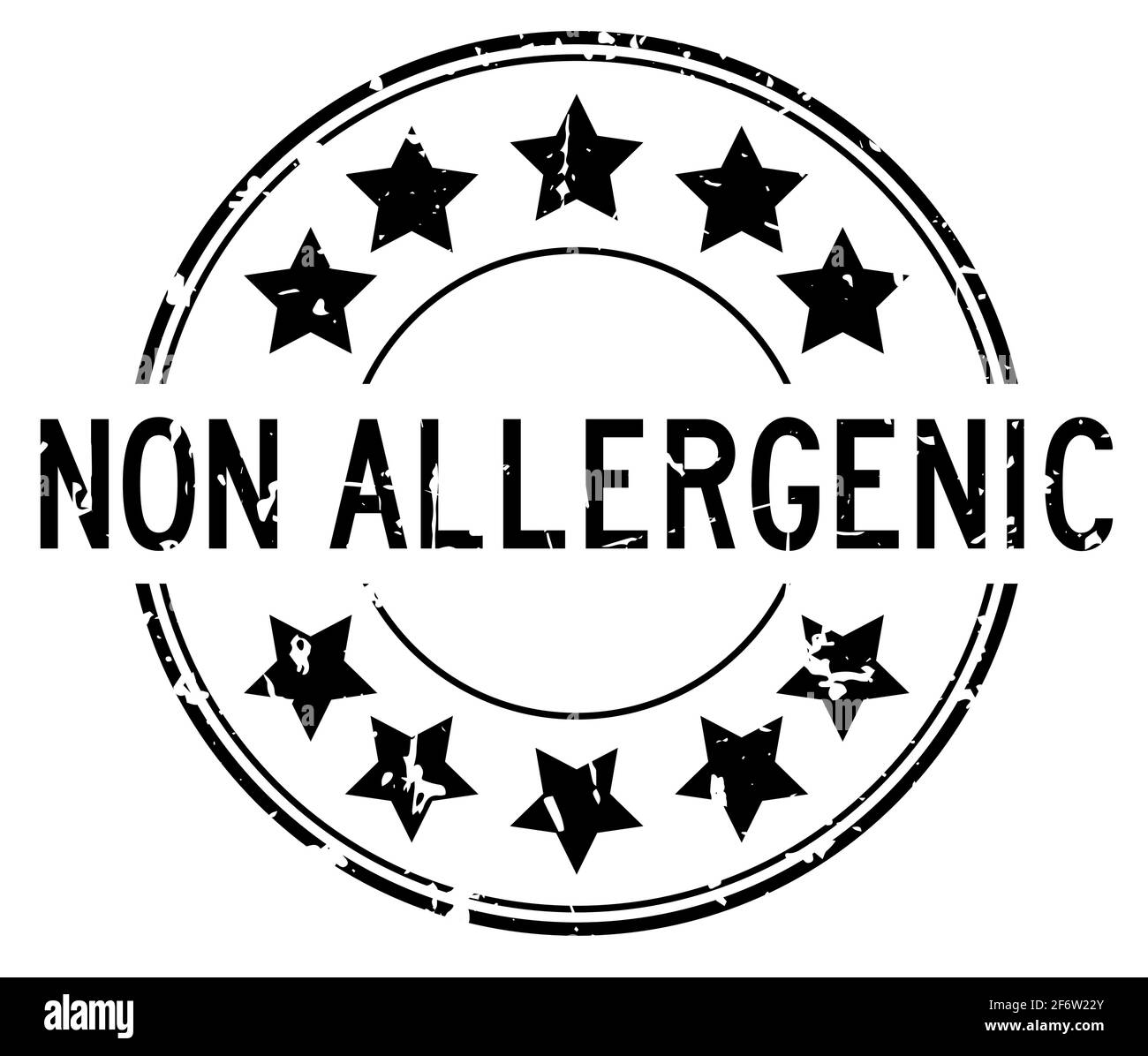 Grunge parola non allergenica nera con icona a stella in gomma rotonda timbro di tenuta su sfondo bianco Illustrazione Vettoriale