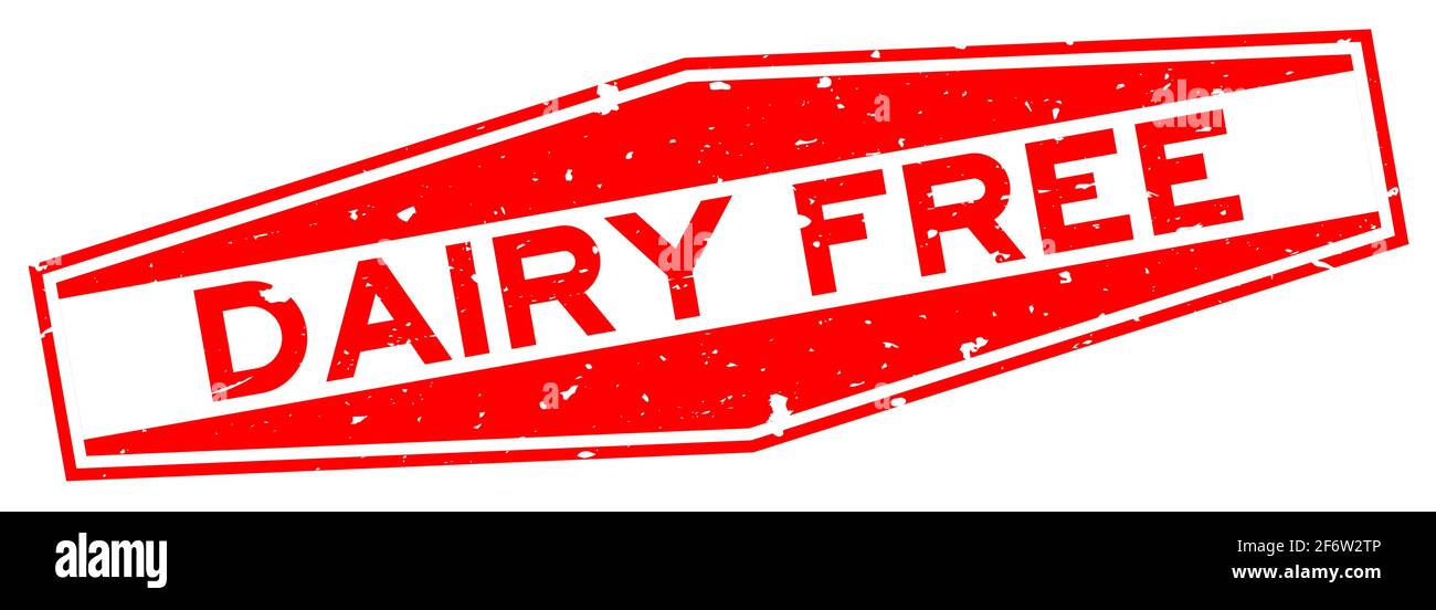 Grunge rosso senza latteria parola esagonale guarnizione in gomma stampigliata su sfondo bianco Illustrazione Vettoriale