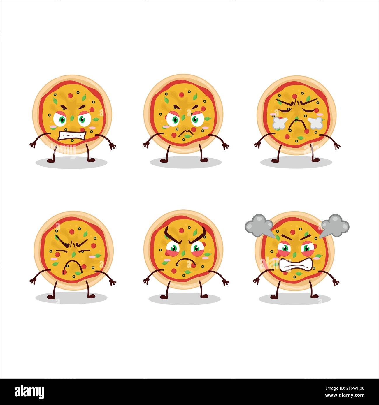 Greco pizza cartoon carattere con varie espressioni arrabbiate. Illustrazione vettoriale Illustrazione Vettoriale