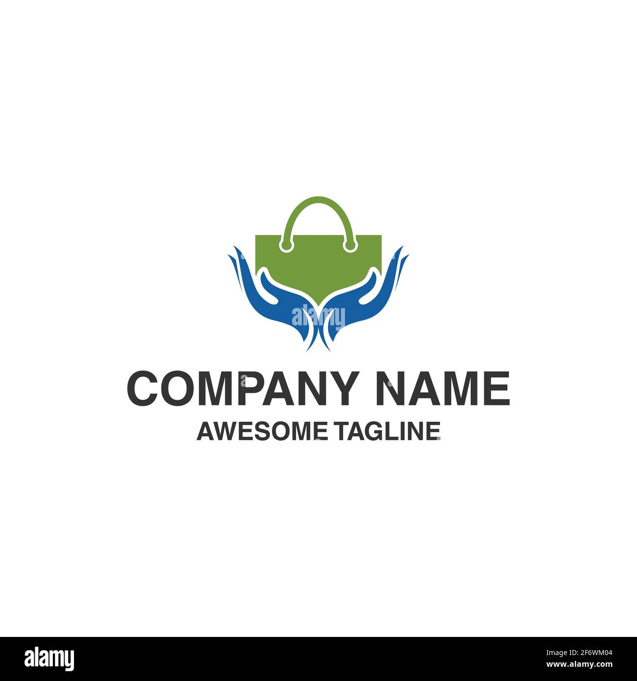 borsa per la spesa logo per la cura delle mani. simbolo per la cura della borsa. icona della borsa. icona della mano. modello con logo vettoriale pronto per l'uso Illustrazione Vettoriale