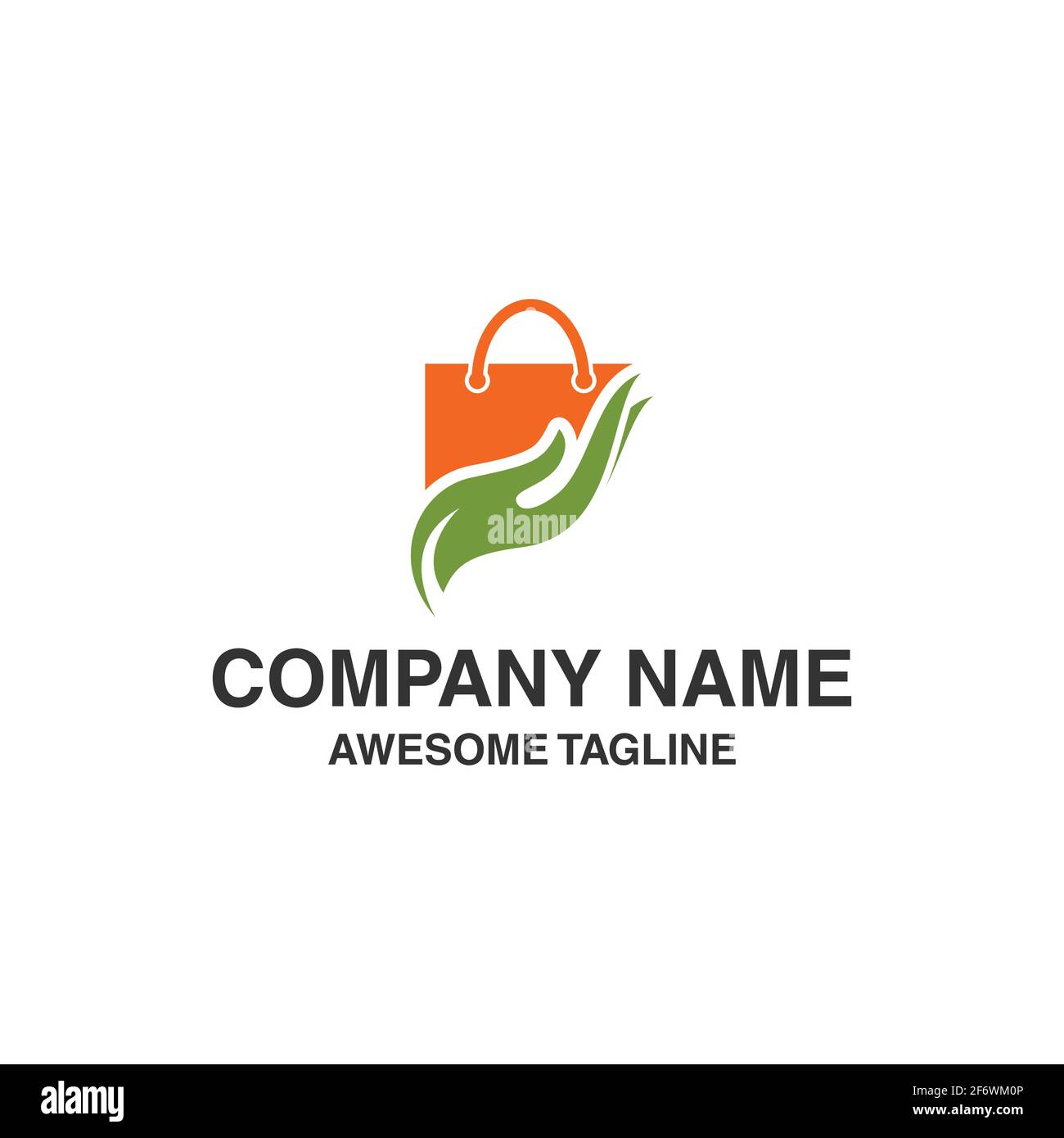 borsa per la spesa logo per la cura delle mani. simbolo per la cura della borsa. icona della borsa. icona della mano. modello con logo vettoriale pronto per l'uso Illustrazione Vettoriale