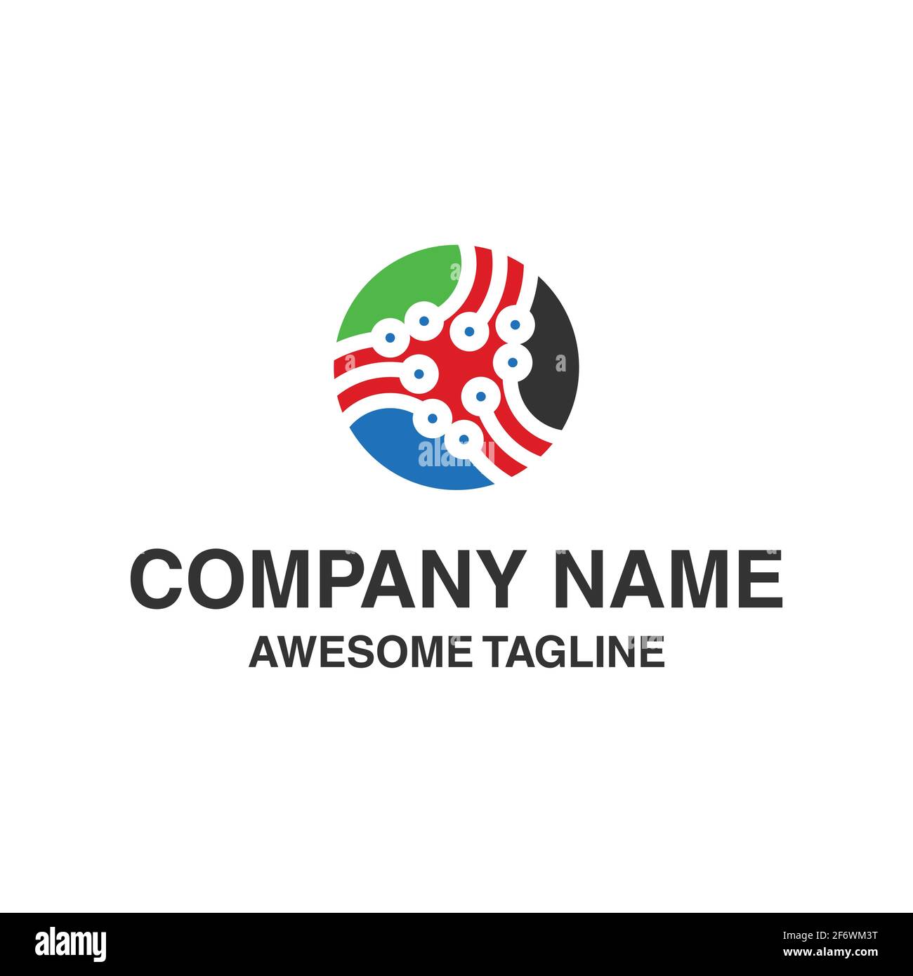 logo della tecnologia astratto a linee circolari. logo della tecnologia informatica. modello di logo pronto per l'uso Illustrazione Vettoriale