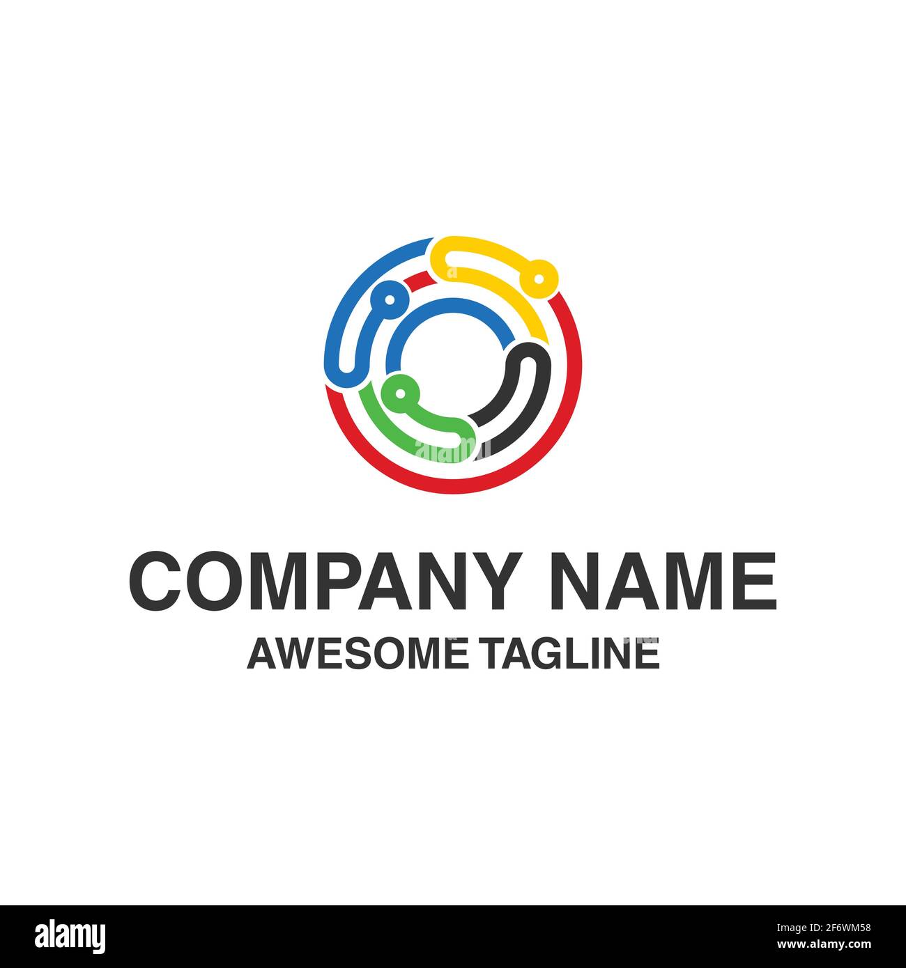 logo della tecnologia astratto a linee circolari. logo della tecnologia informatica. modello di logo pronto per l'uso Illustrazione Vettoriale