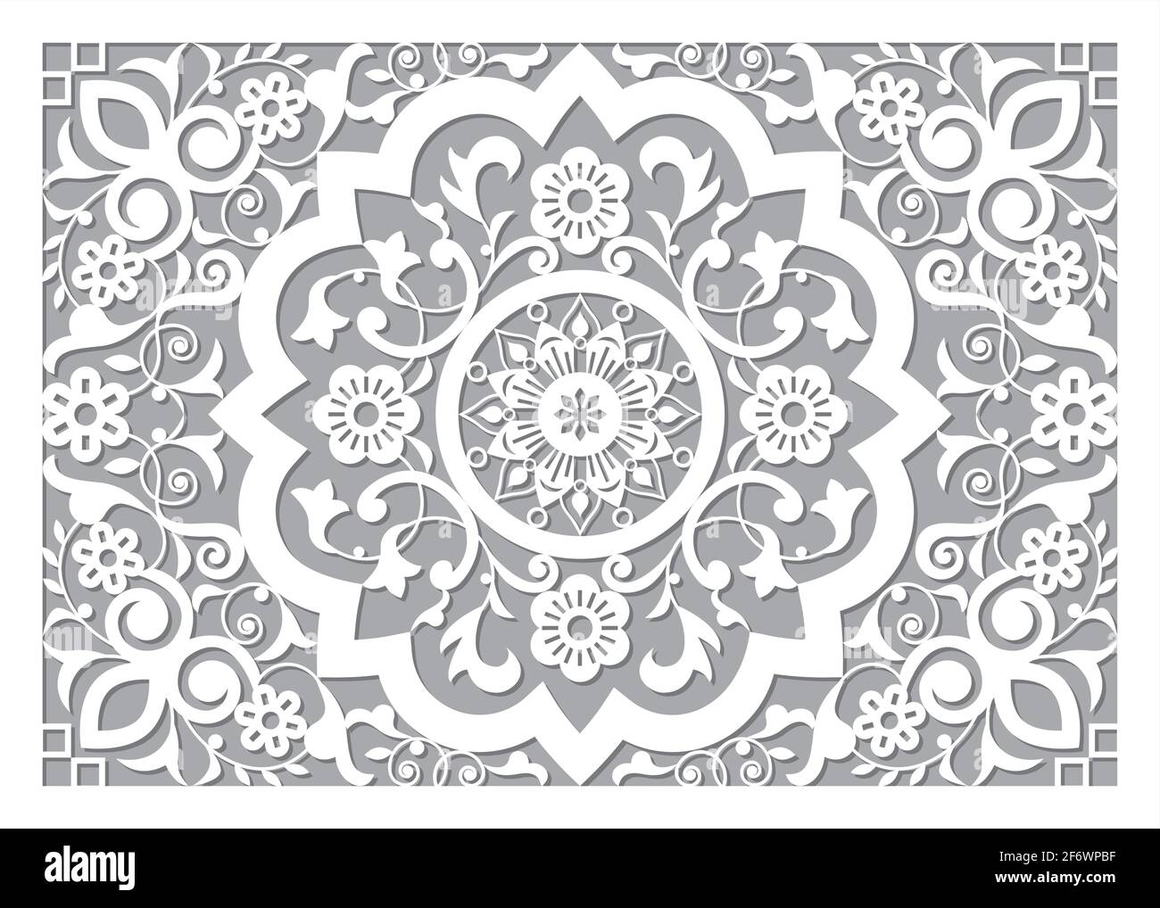 Marocchino retrò intagliato mandala in cornice rettangolare design ispirato, vettore dettagliato arabico modello con fiori, foglie e vortici - formato 5x7 Illustrazione Vettoriale