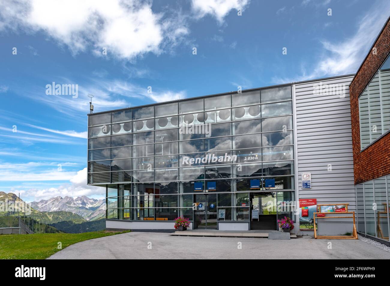 Funivia di montagna Rendlbahn in cima a Saint Anton am Arlberg, Austria Foto Stock