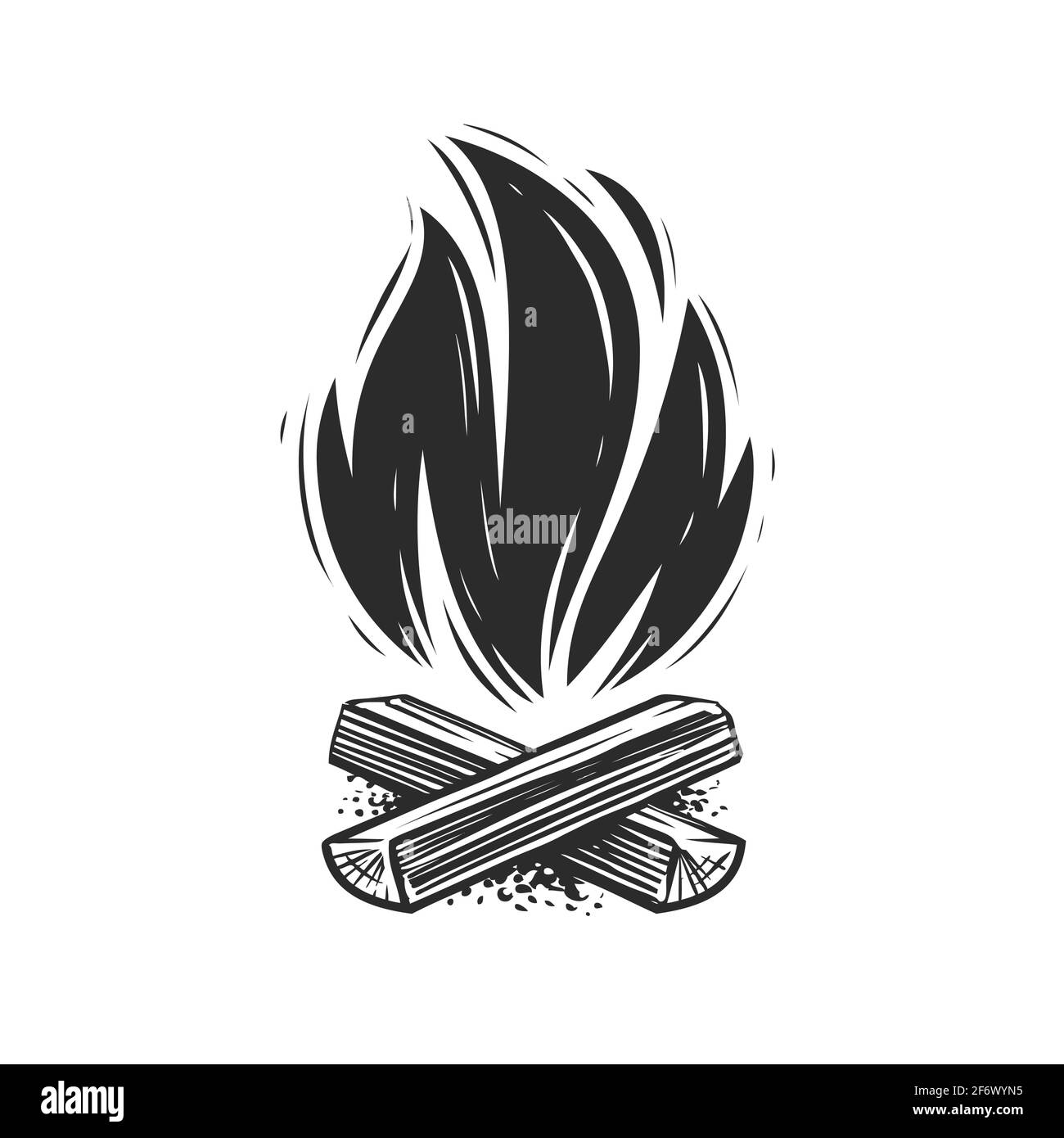 Simbolo del falò. Camino, fiamma e legna da ardere. Illustrazione vettoriale Illustrazione Vettoriale