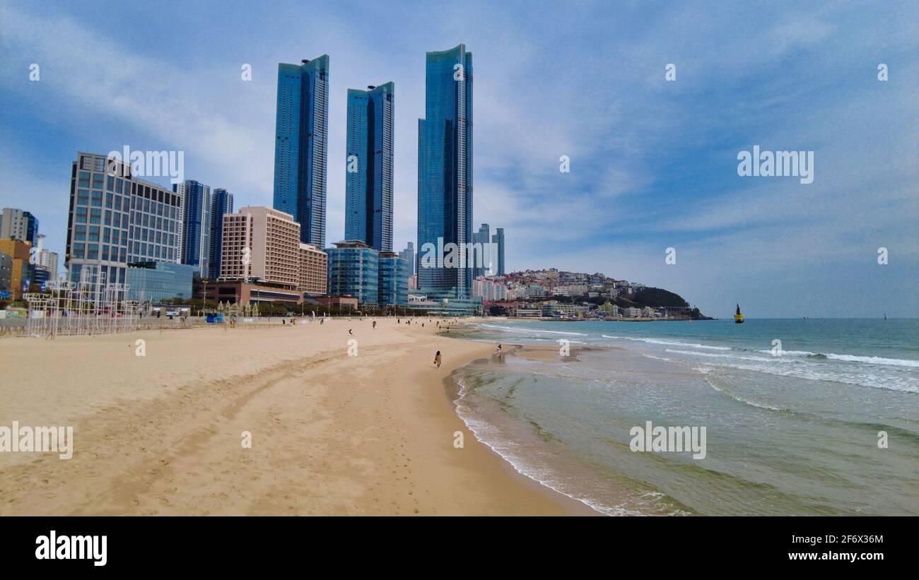 Scenario di haeundae spiaggia, Busan, Corea del Sud, Asia Foto Stock