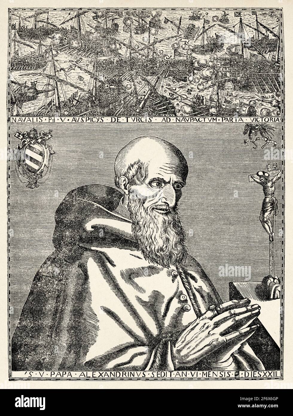 Ritratto di Papa Pio V (Bosco 1504 - Roma 1572) Antonio Michele Ghislieri. Vecchio 19 ° secolo inciso illustrazione da Gesù Cristo di Veuillot 1890 Foto Stock