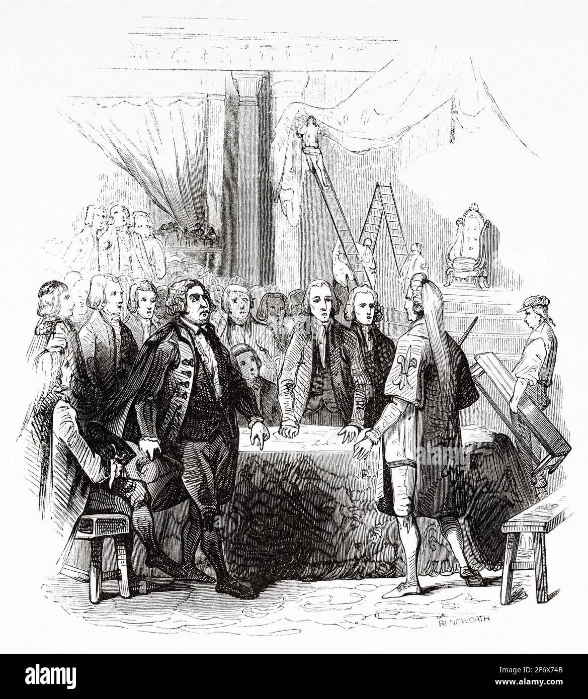 Mirabeau rispondendo a Dreux-Brézé. Francia, Rivoluzione francese 18 ° secolo. Vecchia illustrazione incisa da Histoire de la Revolution Francaise 1845 Foto Stock