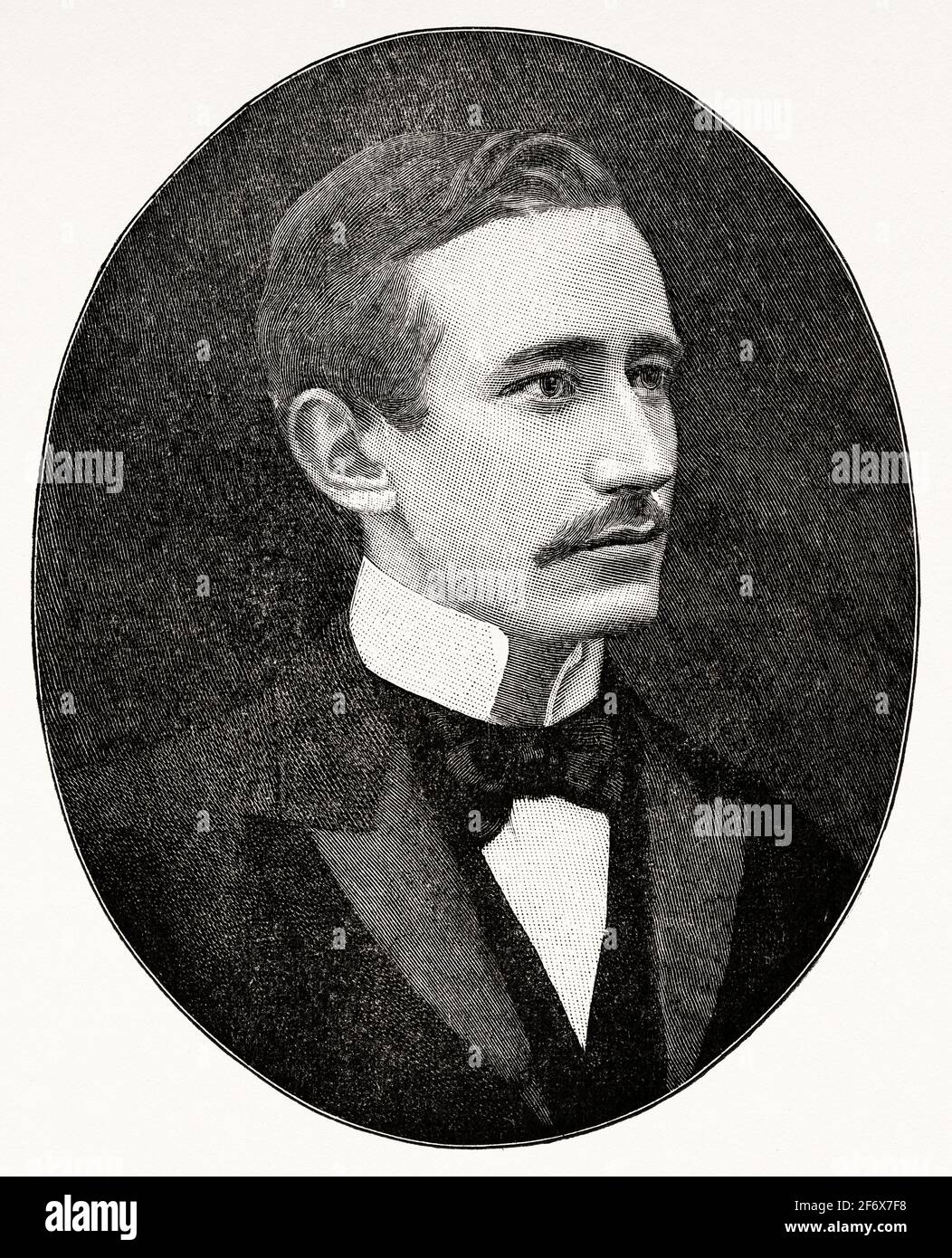 Ritratto di Guglielmo Giovanni Maria Marconi (1874-1937) i marchese di Marconi, inventore italiano ed ingegnere elettrico, noto per il suo lavoro pionieristico sulla trasmissione radio a lunga distanza, lo sviluppo della legge di Marconi, e un sistema radiotelegrafico. Inventore della radio, Premio Nobel 1909 in fisica in riconoscimento dei loro contributi allo sviluppo della telegrafia senza fili. Italia, Europa Foto Stock