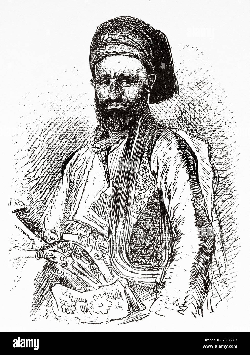 Uomo albanese, Albania. Europa. Antica illustrazione del 19 ° secolo inciso da El Mundo Ilustrado 1879 Foto Stock
