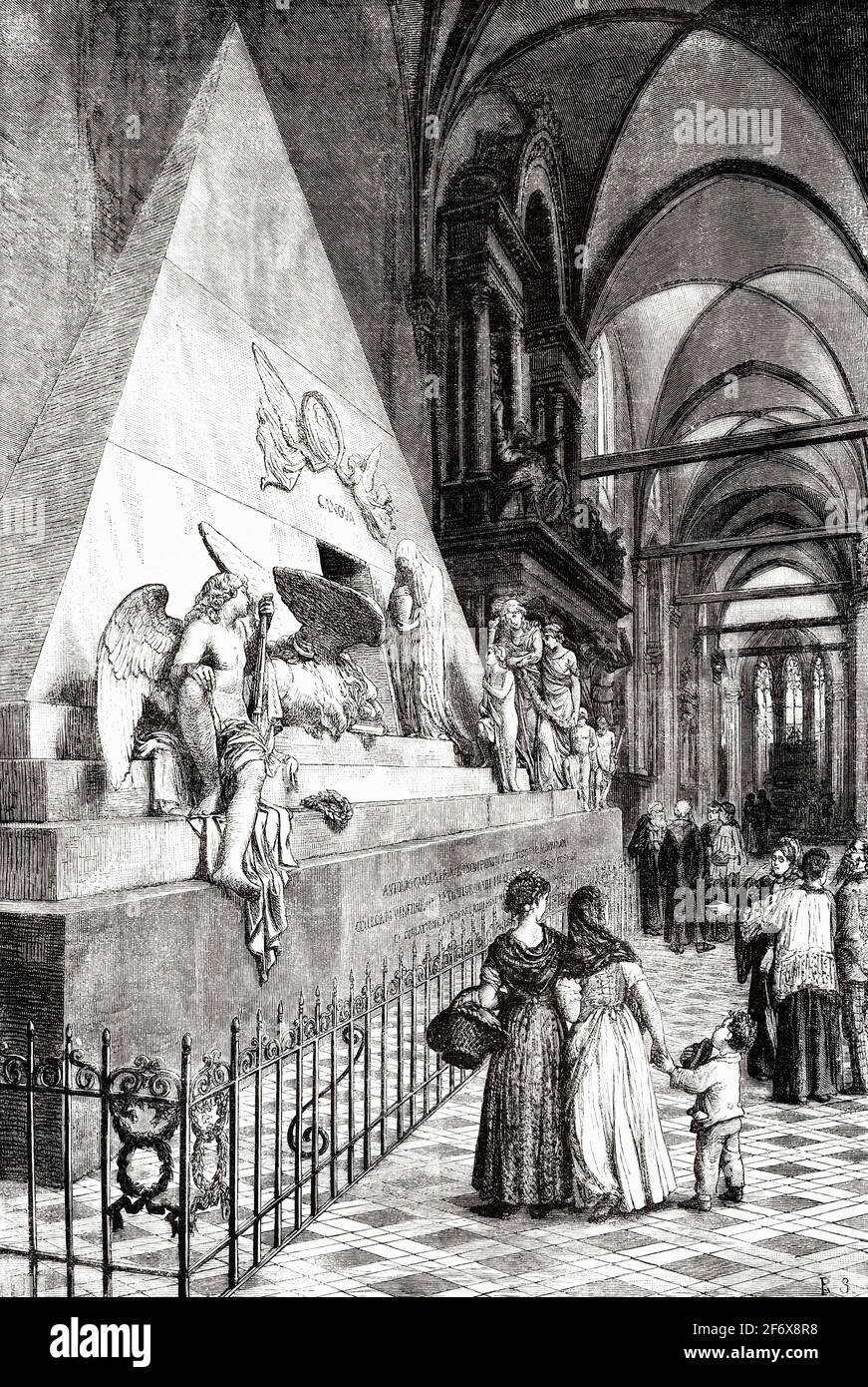 Tomba di Canova nella Chiesa di Santa Maria gloriosa dei Frari. Venezia, Italia. Europa. Antica illustrazione del 19 ° secolo inciso da El Mundo Ilustrado 1879 Foto Stock