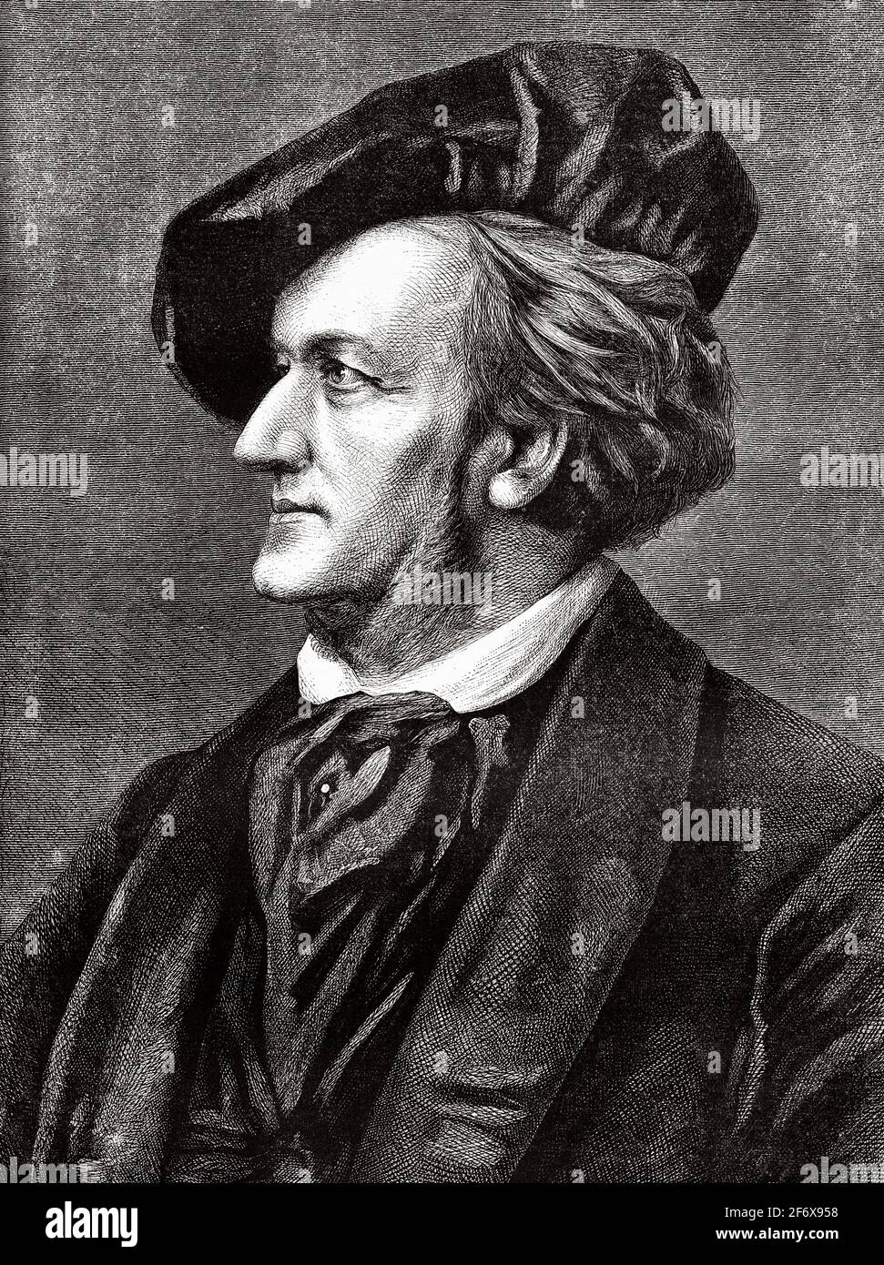 Ritratto del compositore tedesco Richard Wagner (1813-1883). Antica illustrazione del 19 ° secolo inciso da El Mundo Ilustrado 1879 Foto Stock
