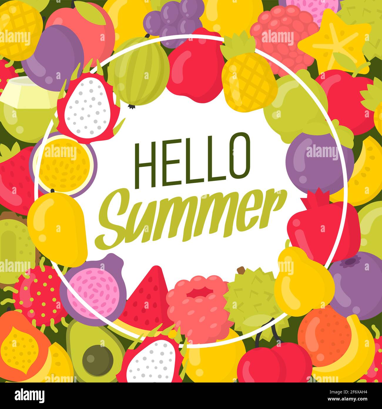 Poster estivo con molta frutta e lettere Illustrazione Vettoriale