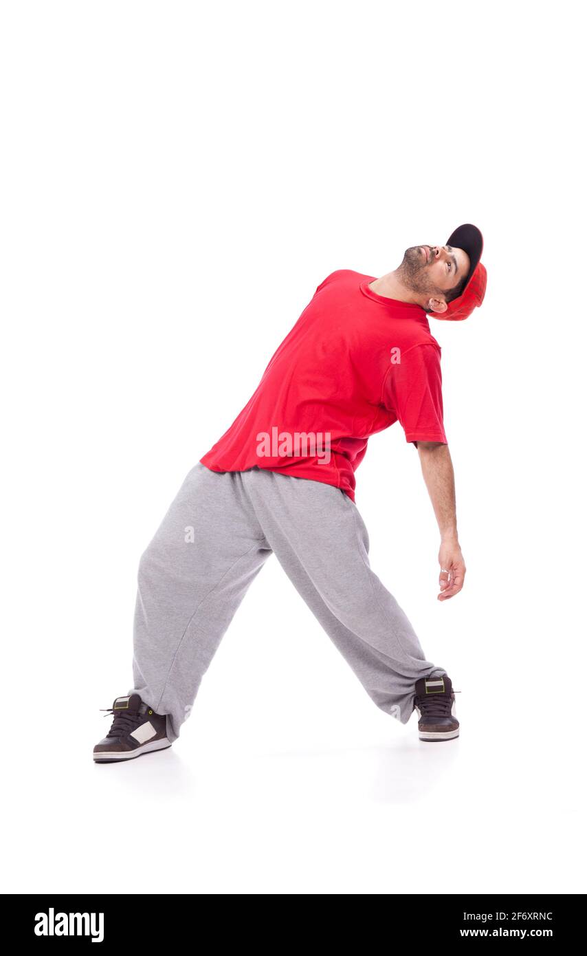 hip hop dancer esecuzione movimento isolato su sfondo bianco Foto Stock