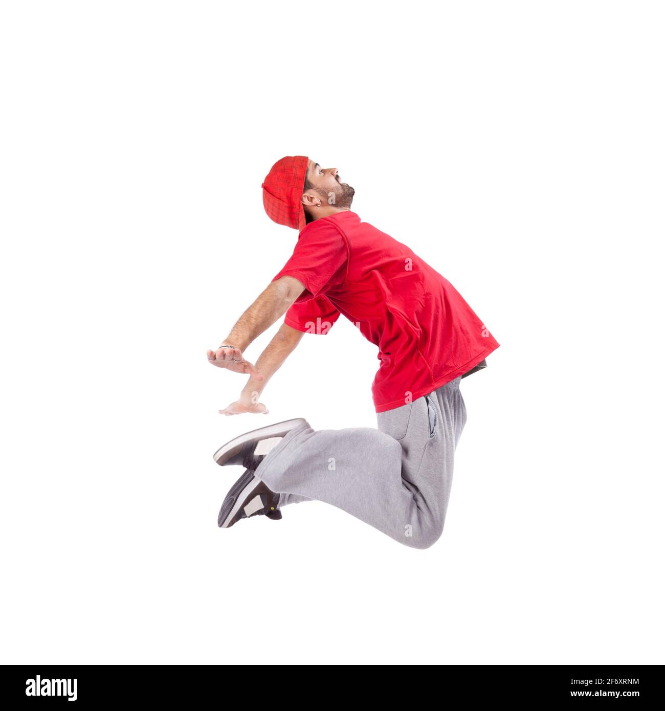 hip hop dancer esecuzione movimento isolato su sfondo bianco Foto Stock