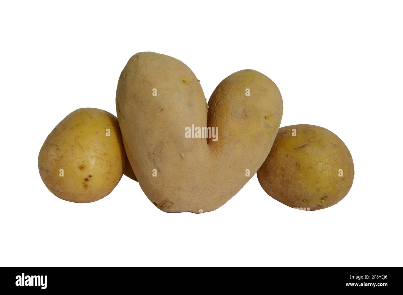 patate a forma di cuore, mi piacciono le patate, patate su fondo bianco Foto Stock