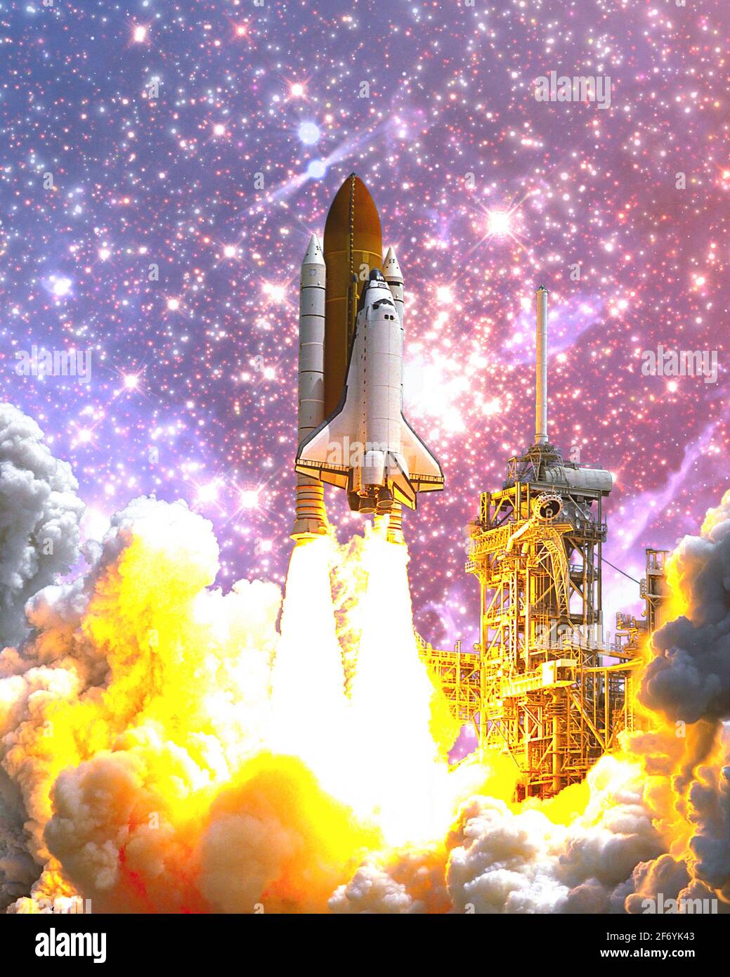 Space Shuttle Liftoff, lancio elementi razzo di questa immagine fornita da Illustrazione della NASA Foto Stock
