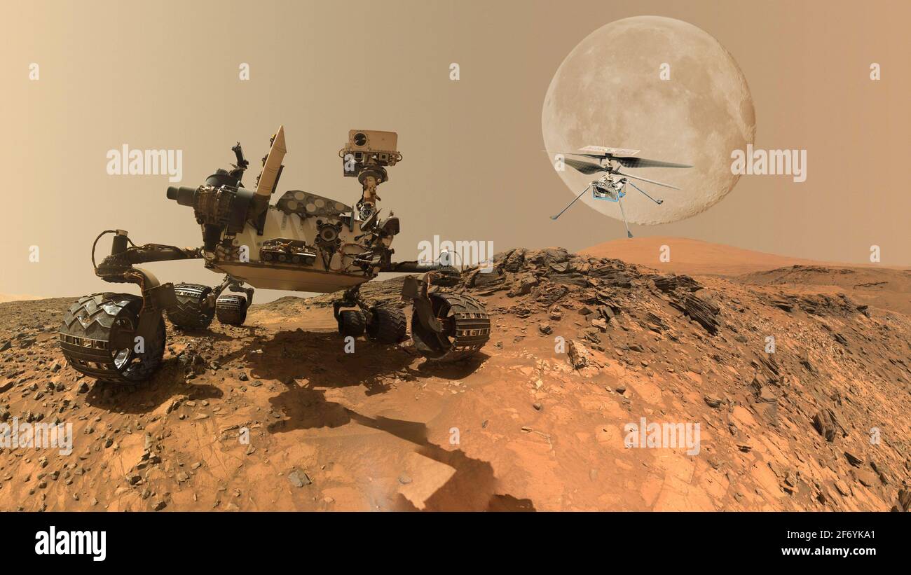 martian rover e drone, Mars pianeta elementi di esplorazione di questa immagine Fornito dalla NASA illustrazione 3d Foto Stock